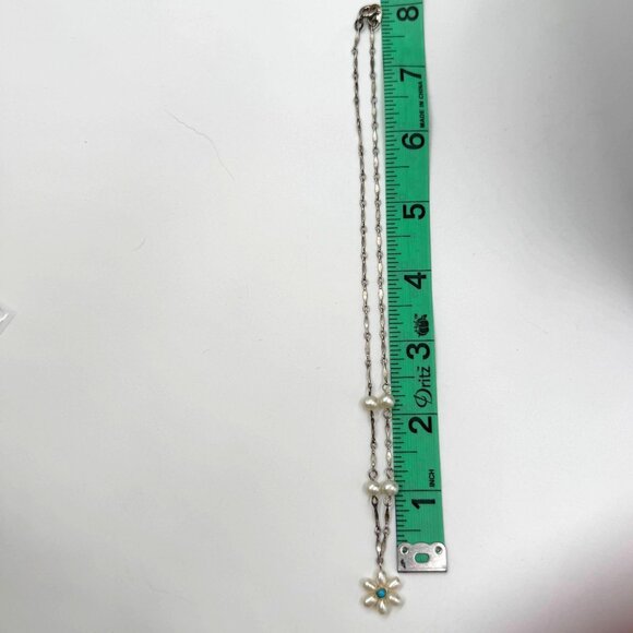 Vtg 18" Freshwater Pearl Necklace Sterling 925 w/Pearl Daisy & Turquoise Pendant - Picture 16 of 16